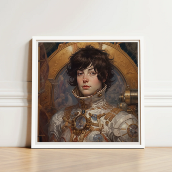 Framed Portrait Young Person Ornate Steampunk-inspired Silver Gold French Lesbian Astronaut, Aesthetic, Gayest