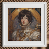 Chloe - French Lesbian Astronaut Art Print / Canvas White Framed Portrait Person Astronaut Suit Gold Accents French Lesbian Astronaut,