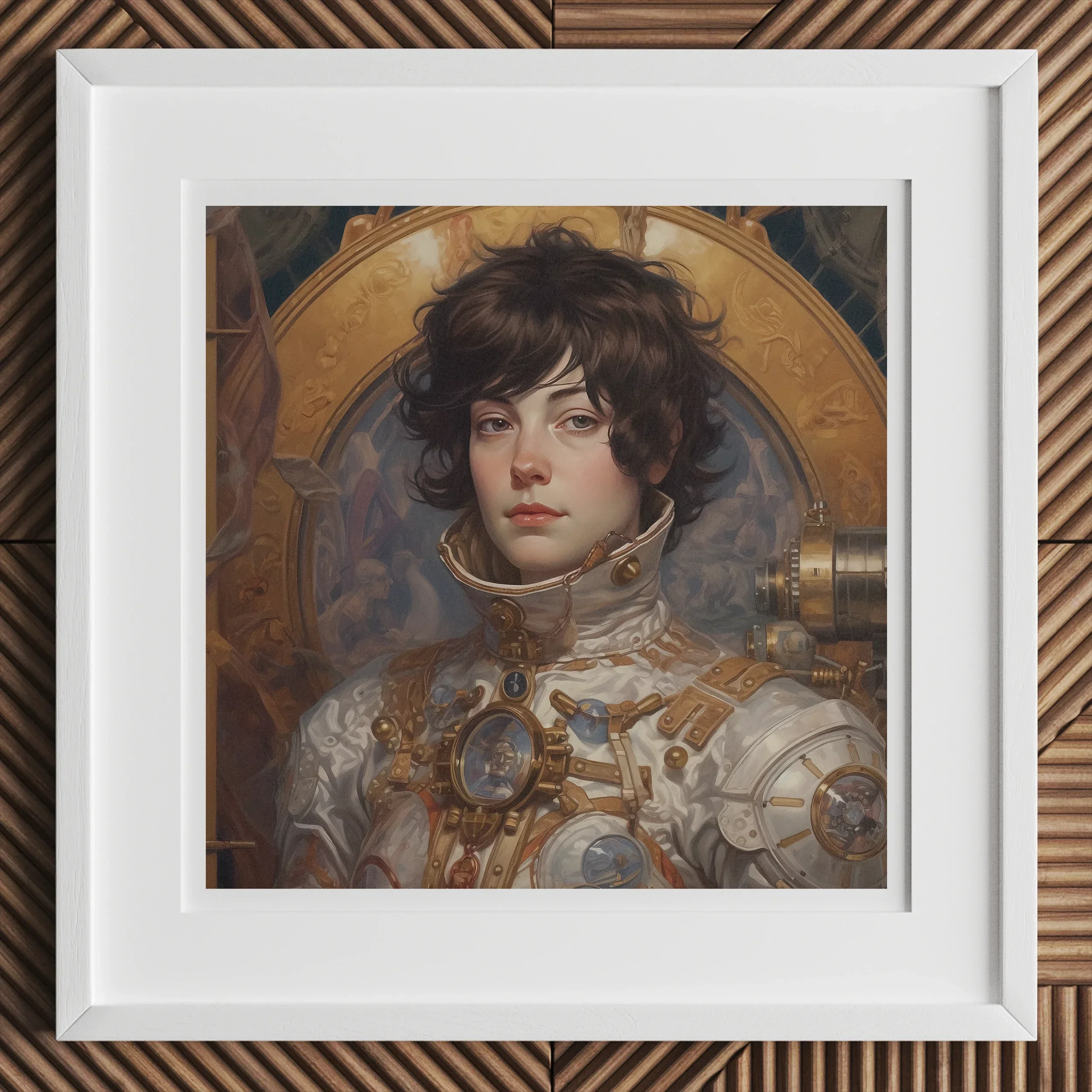 Chloe - French Lesbian Astronaut Art Print, Framed Portrait Young Person Steampunk-inspired Attire Intricate Mechanical