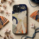 Chojiya - Utamaro Kitagawa Ukiyo-e Phone Case Navy Blue Phone Case Detailed Illustration Two Geishas Utamaro Kitagawa, Captivating Ukiyo-e