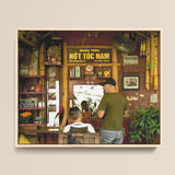 Framed Photograph Rustic Vietnamese Barbershop Interior Bamboo Accents Hanoi Street Photography, Chop Art, Captivating Fine