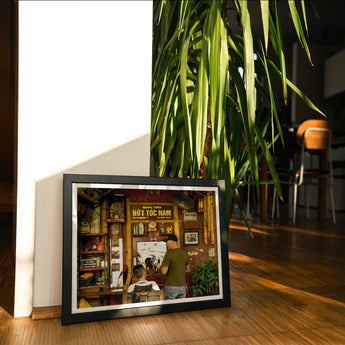 Chop - Hanoi Street Barber Photography Art Print / Canvas Framed Photograph Cozy Bookstore Interior Hanoi Street Photography, Chop Art,