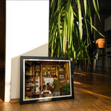 Chop - Hanoi Street Barber Photography Art Print, Framed Photograph Cozy Bookstore Interior
