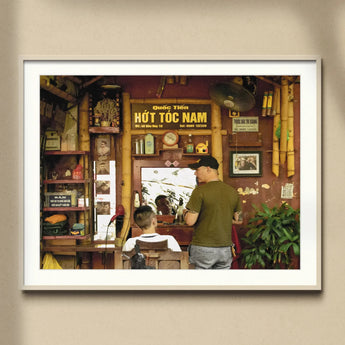 Chop - Hanoi Street Barber Photography Art Print, Framed Photograph Vietnamese Restaurant Storefront