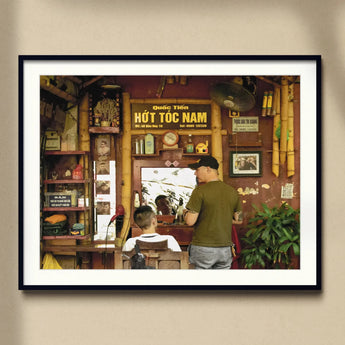 Chop - Hanoi Street Barber Photography Art Print, Framed Photograph Vietnamese Restaurant Storefront Called Hut Toc