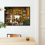 Chop - Hanoi Street Photography Framed Canvas, Framed Photograph Barber Shop Scene Mounted White Wall