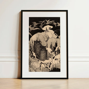 Christmas Eve - Theodorus Van Hoytema Art Print / Canvas Black-framed Art Print Detailed Stylized Owl Icy Cavern Hoytema Print, Snow