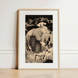 Christmas Eve - Theodorus Van Hoytema Art Print / Canvas Framed Black-and-white Illustration Owl Perched Snowy Icy Landscape Hoytema Art
