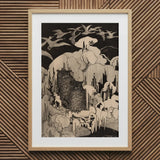 Christmas Eve - Theodorus Van Hoytema Art Print / Canvas Framed Black White Owl Illustration Hoytema Art Print, Snow Settles, Christmas Eve