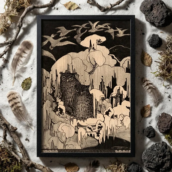 Christmas Eve - Theodorus Van Hoytema Art Print / Canvas Framed Woodburned Artwork Two Owls Snowy Icy Landscape, Snow Settles, Prints