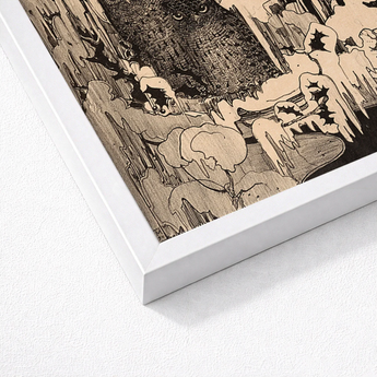 Framed Woodburned Artwork Detailed Owl Perched Amidst Stylized Hoytema Art Print, Snow Settles, Christmas Eve