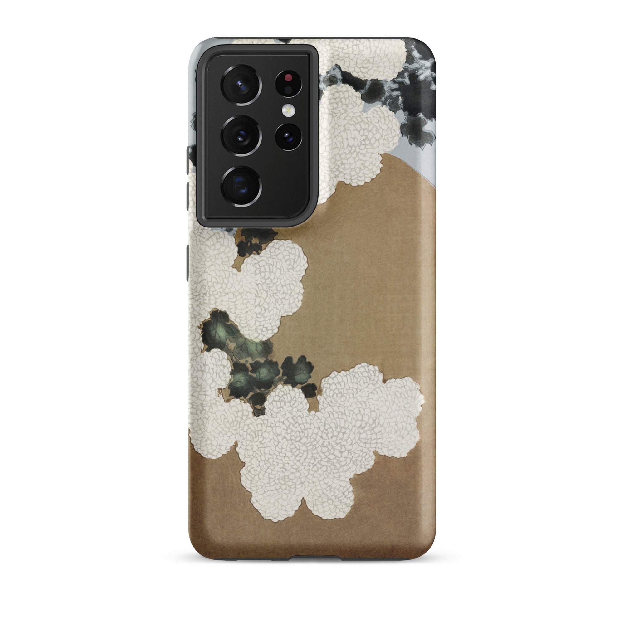Chrysanthemum Blossoms Kamisaka Sekka Samsung Case, Galaxy S21 Ultra / Matte, Smartphone Case Abstract White Black Floral Design Brown