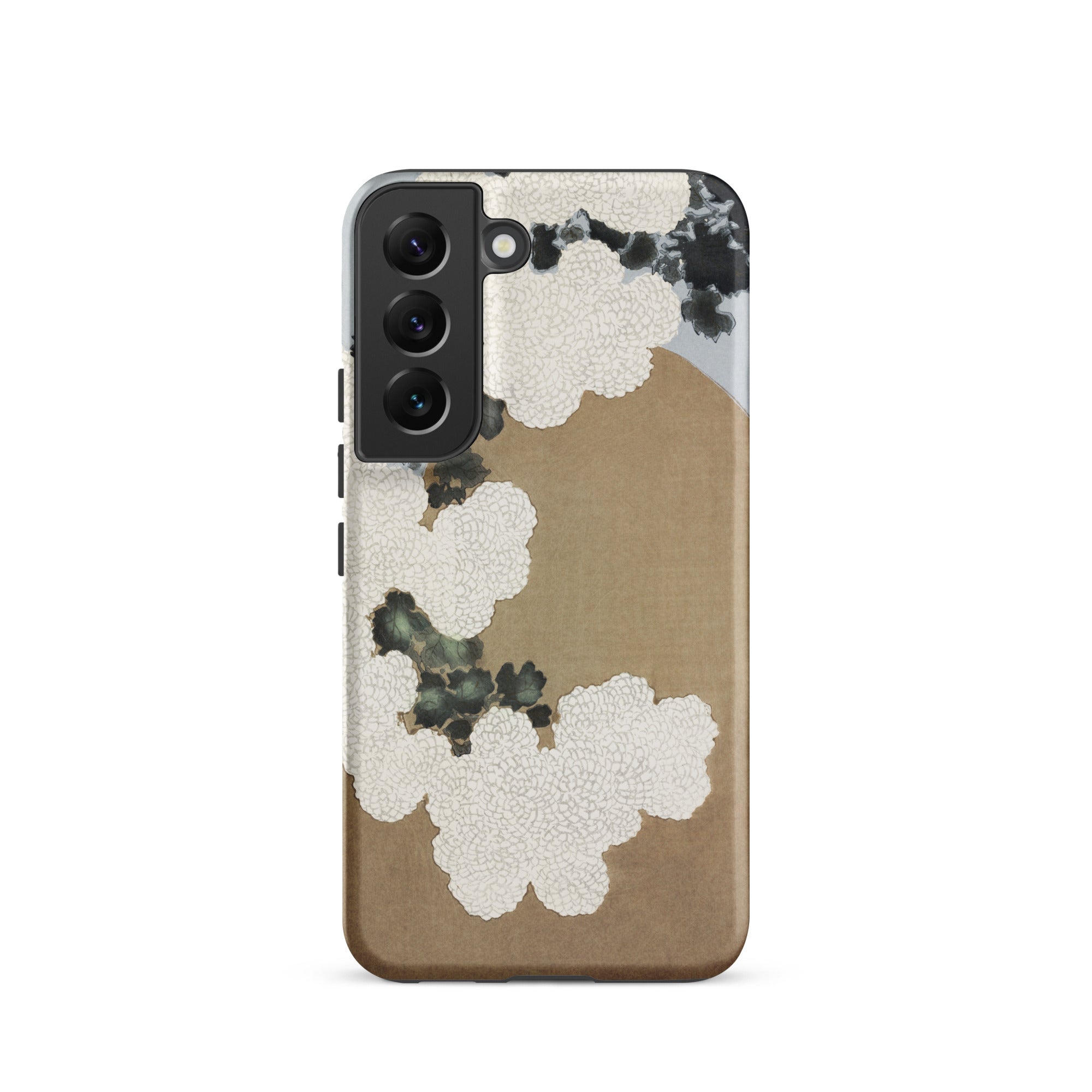 Chrysanthemum Blossoms Kamisaka Sekka Samsung Case, Galaxy S22 / Matte, Smartphone Nature Inspired Case White Dark Grey Floral Cloud Like
