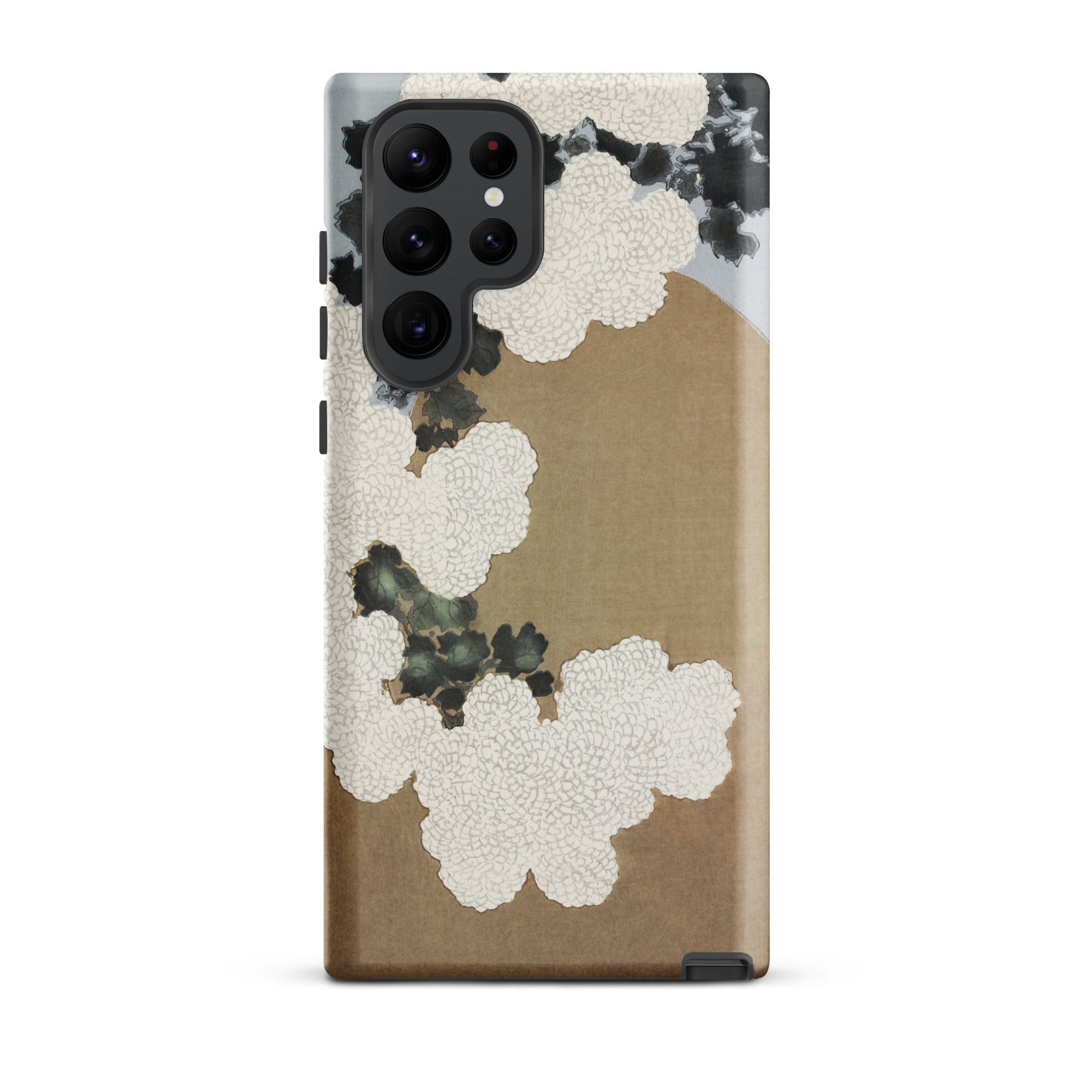 Chrysanthemum Blossoms Kamisaka Sekka Samsung Case, Galaxy S22 Ultra / Matte, Smartphone Camera Module Left Light Brown White Abstract