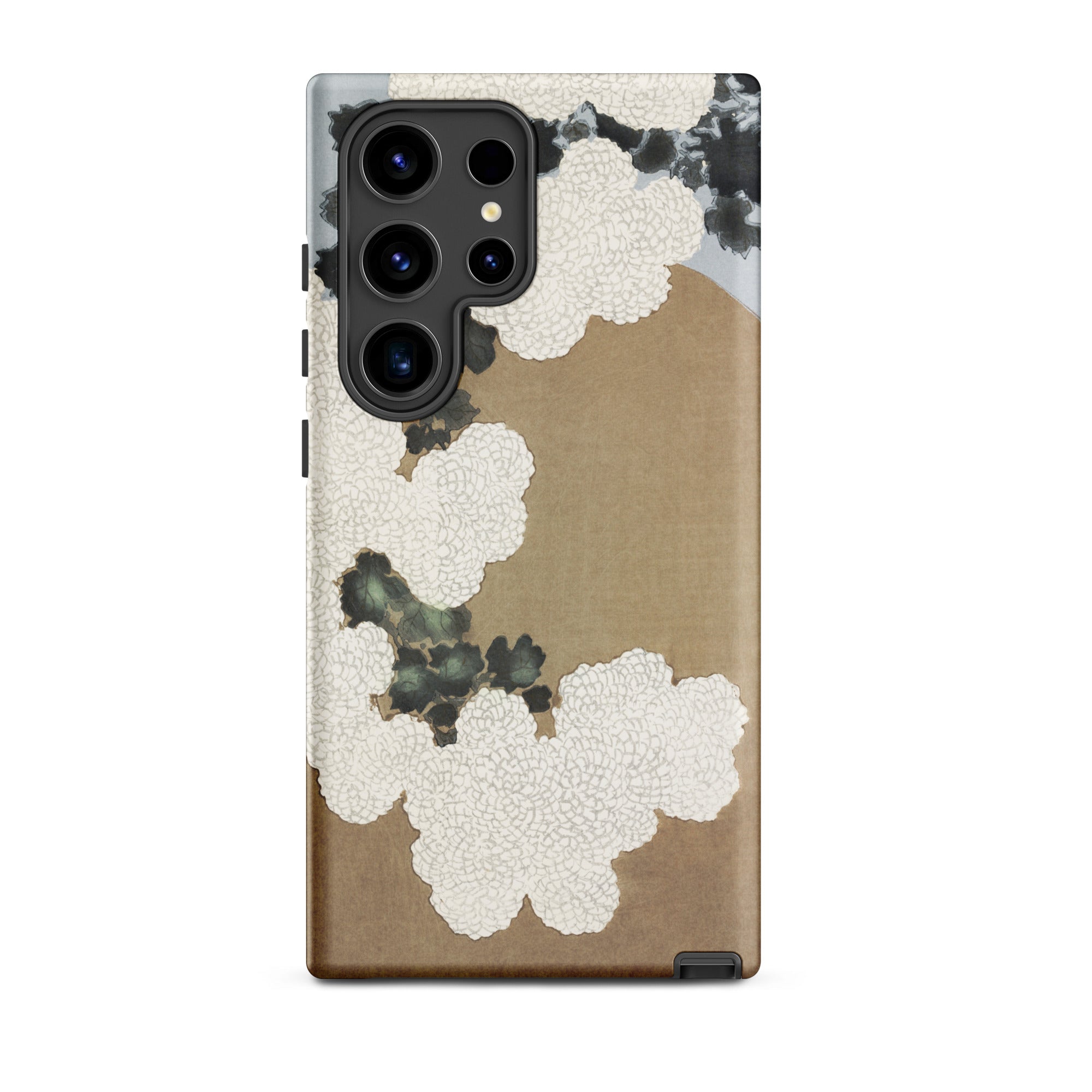 Chrysanthemum Blossoms Kamisaka Sekka Samsung Case, Galaxy S24 Ultra / Matte, Smartphone Case Beige Brown Abstract Pattern White Black