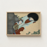 Framed Japanese-style Artwork Figure Traditional Attire Robes Afro Kamisaka Sekka Art, Translucent Powder-blue, Leans Downward