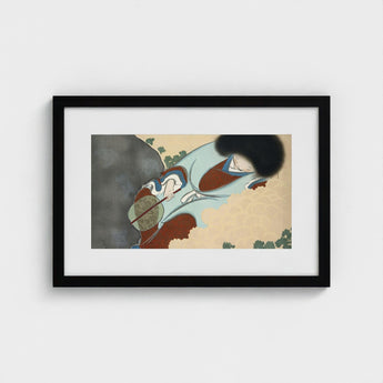 Chrysanthemums - Kamisaka Sekka Art Print / Canvas Black-framed Stylized Illustration Asian Woman Traditional, Translucent Powder-blue
