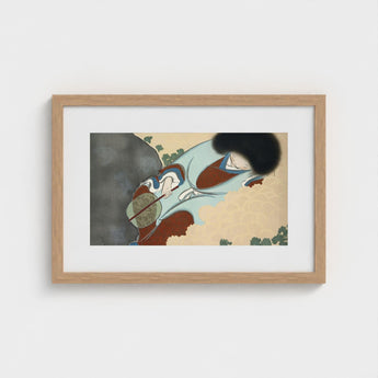 Chrysanthemums - Kamisaka Sekka Art Print / Canvas Framed Japanese Woodblock Woman Traditional Attire Light, Translucent Powder-blue Robes,