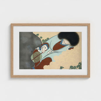 Chrysanthemums - Kamisaka Sekka Art Print / Canvas Framed Japanese Woodblock Woman Traditional Attire Black, Translucent Powder-blue Robes,