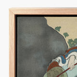 Framed Japanese Ukiyo-e Print Figure Traditional Attire Dark Kamisaka Sekka Art, Translucent Powder-blue Robes, Leans Downward