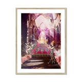 Circe the Phoenix Maker - Greek Myth Witch Art Print, Pink Velvet Throne Sits Beneath Gothic Archway
