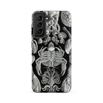 Cirripedia Barnacles - Ernst Haeckel Samsung Case, Galaxy S21 Fe / Matte, Black Smartphone Case White Intricate Illustrations Marine Life