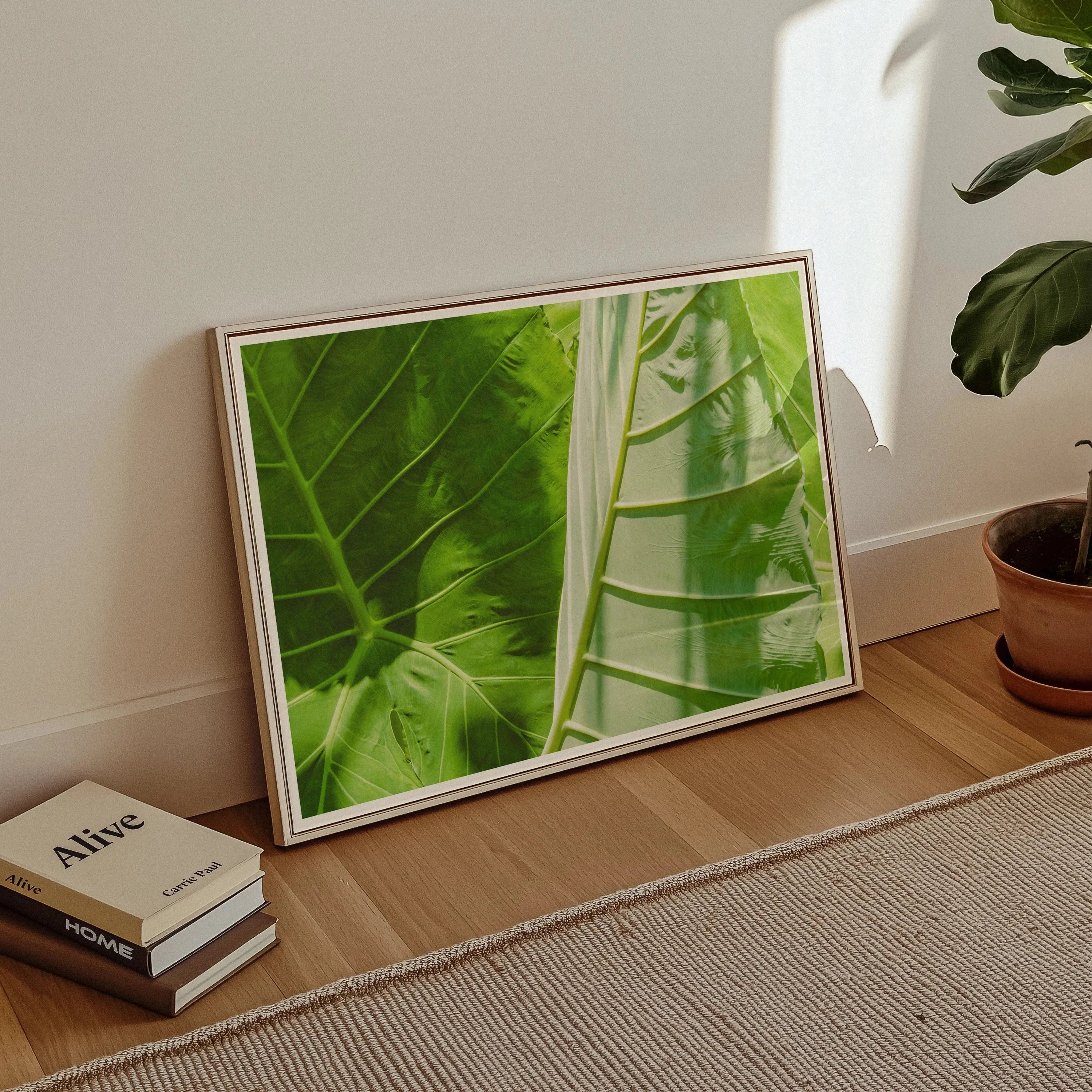 Clash of the Hulks Koh Chang Botanicals Art Print, Framed Photograph Bright Green Tropical Leaves Prominent Veins