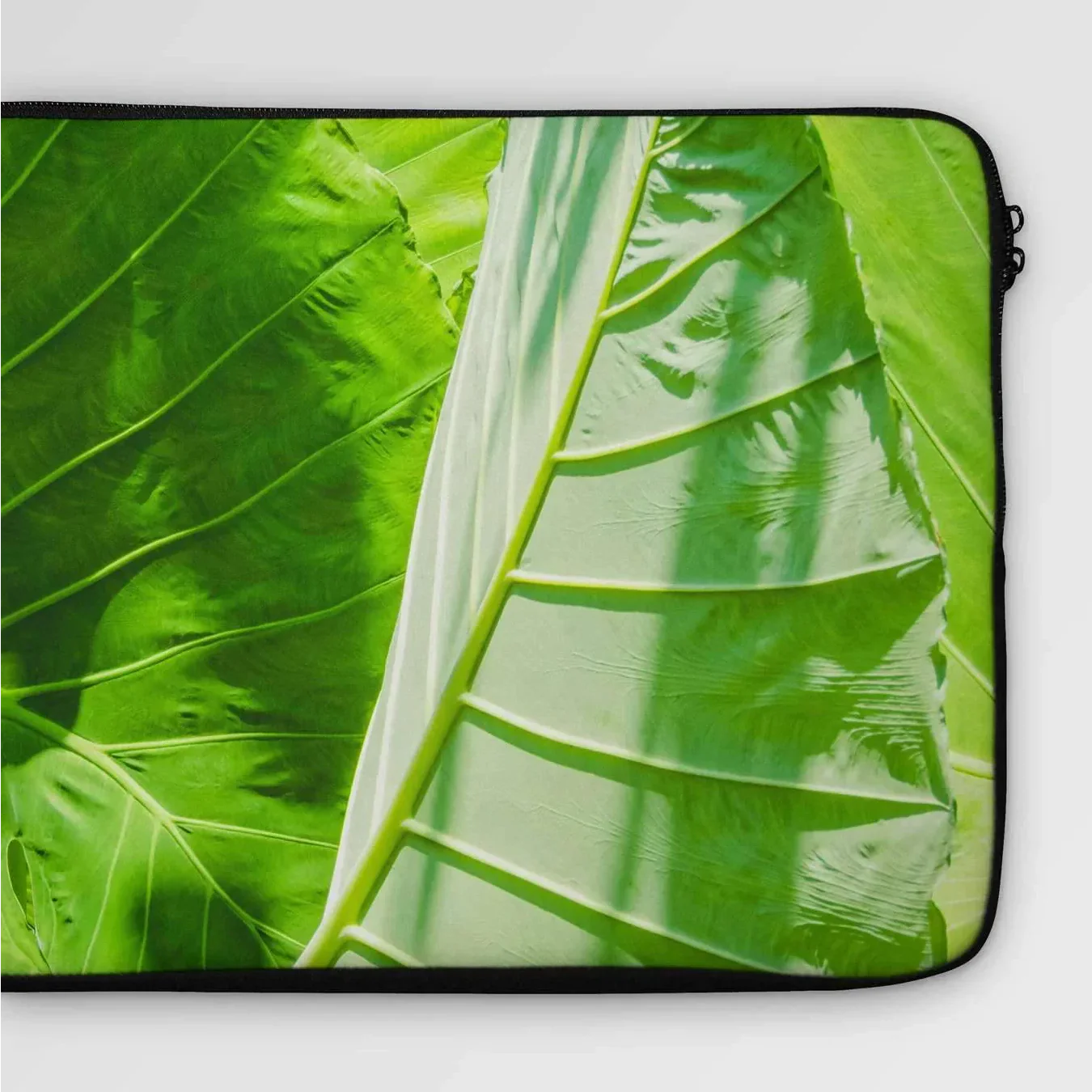 Clash of the Hulks - Koh Chang Botanicals Laptop Sleeve, 13 in, Close-up Vibrant Green Tropical Leaf Prominent Veins