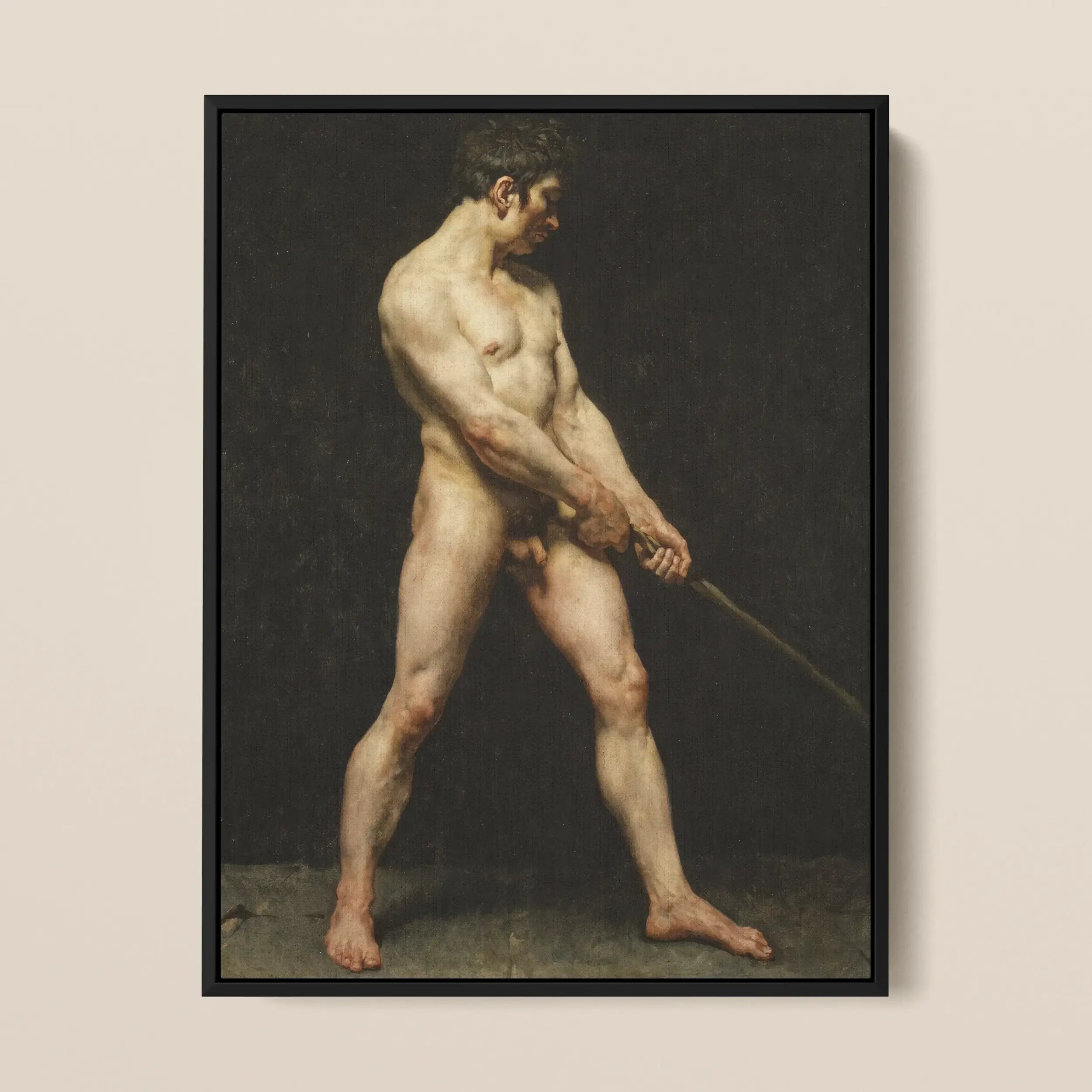 Study of a Nude Man - Artist Unknown Float Framed Canvas Posters Prints & Visual Artwork