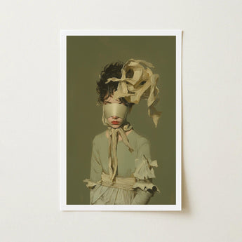 Clear Sighted - Modern Victorian Fashion Art Print / Canvas Framed Figure Muted Tones Off-white Ribbon, Hushed Opulence, Portrait Pulses