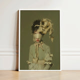 Clear Sighted - Modern Victorian Fashion Art Print / Canvas Framed Figure Muted Olive-green Attire Crinkled, Hushed Opulence, Portrait