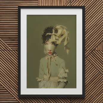 Clear Sighted - Modern Victorian Fashion Art Print / Canvas Black Framed Portrait Blindfolded Woman Ruffled Dress Floral Modern Victorian