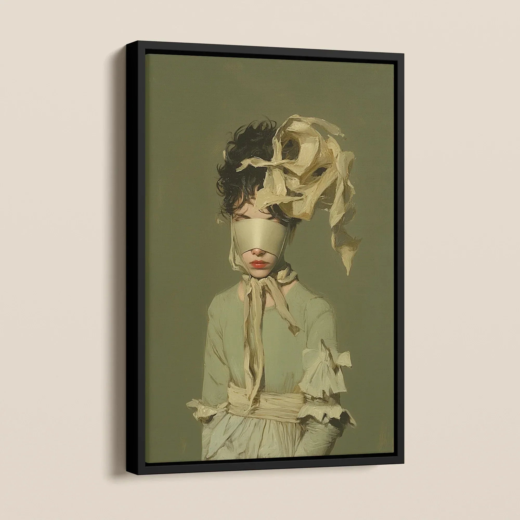 Clear Sighted - Modern Victorian Fashion Framed Canvas, Framed Portrait Blindfolded Woman