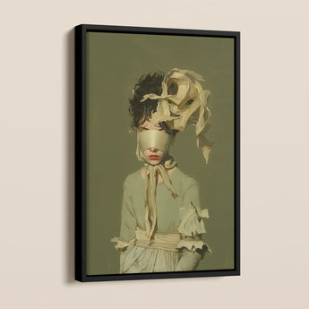 Clear Sighted Modern Victorian Fashion Framed Canvas, Framed Portrait Blindfolded Woman