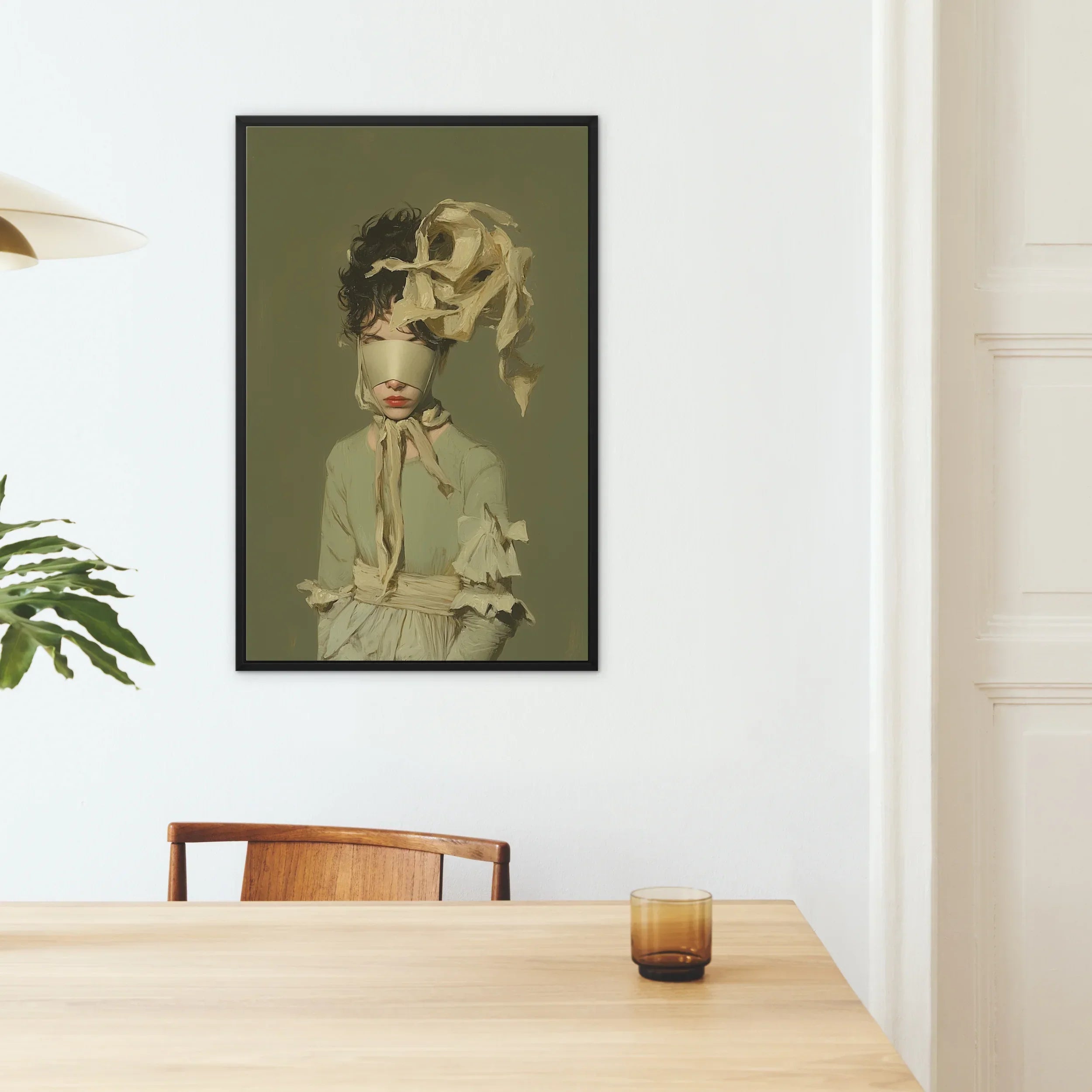 Clear Sighted - Modern Victorian Fashion Framed Canvas, Framed Portrait Blindfolded Woman