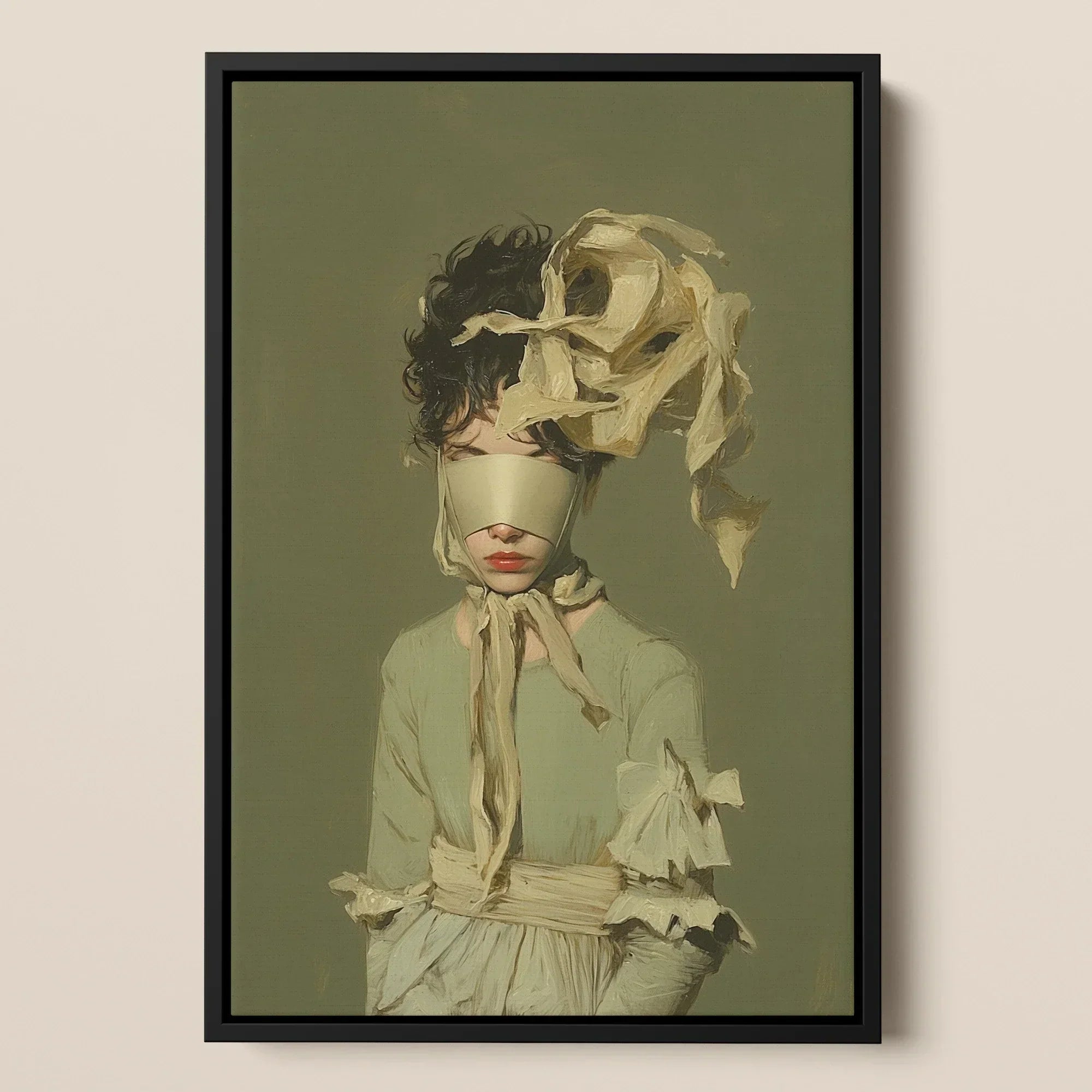 Clear Sighted - Modern Victorian Fashion Framed Canvas, Framed Portrait Woman Mask