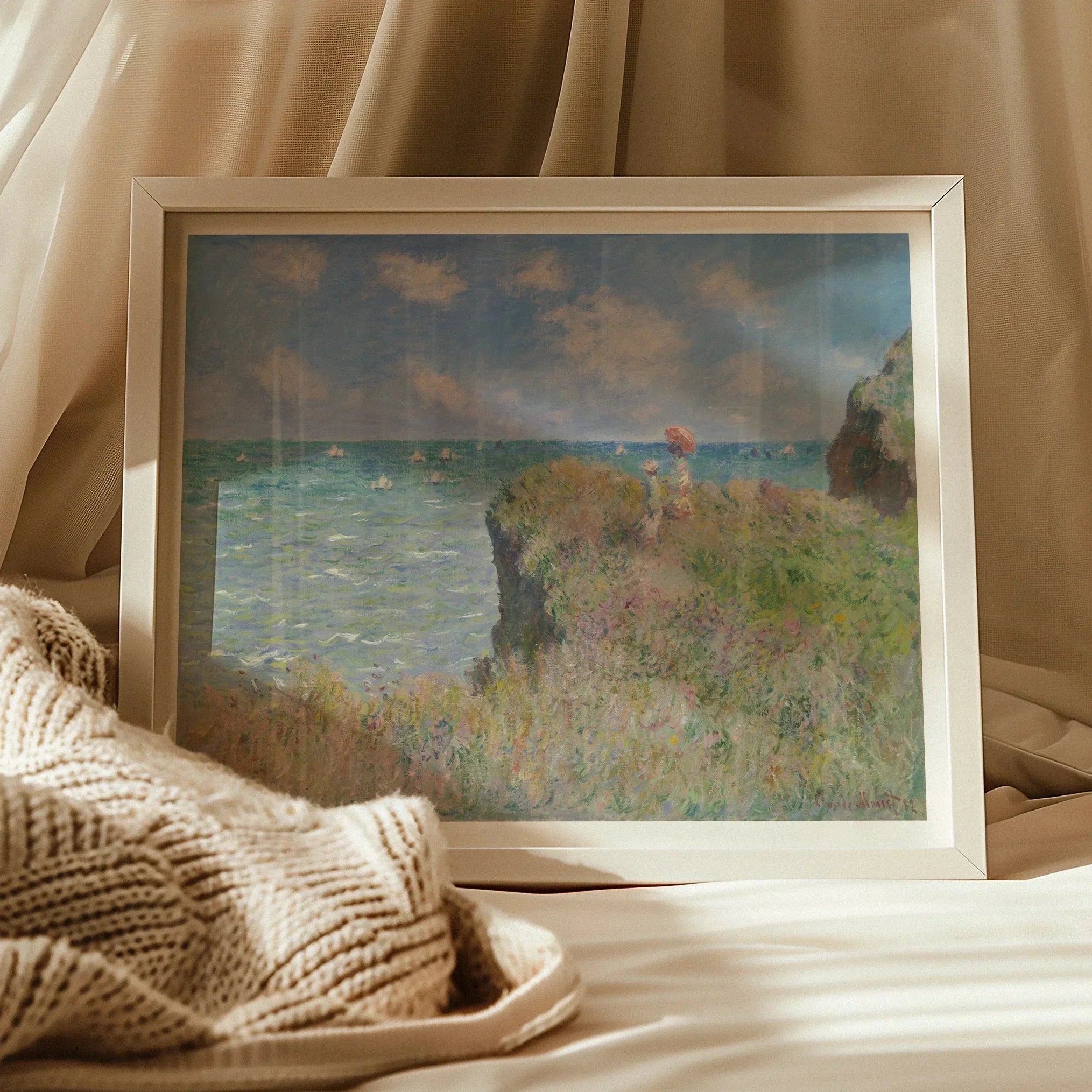 Cliff Walk at Pourville - Claude Monet Normandy Art Print, Framed Impressionist Painting Coastal Cliff Scene Ocean Views