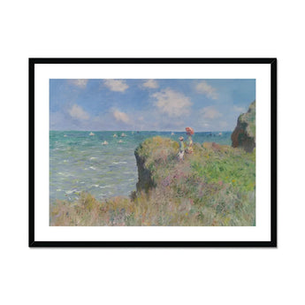 Cliff Walk at Pourville - Claude Monet Normandy Art Print, Framed Impressionist Painting Coastal Cliff Scene Sailboats Water