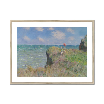 Cliff Walk at Pourville - Claude Monet Normandy Art Print, Framed Impressionist Painting Figures Parasols Coastal Cliff Sea