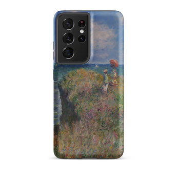 Cliff Walk at Pourville - Claude Monet Phone Case Samsung Galaxy S21 Ultra / Matte Vibrant Impressionist Painting Figures Cliffside Orange