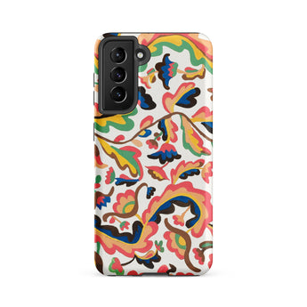 Colcha - Etna Wiswall Floral Pattern Samsung Case, Galaxy S21 Fe / Matte, White Smartphone Case Colorful Floral Paisley Pattern