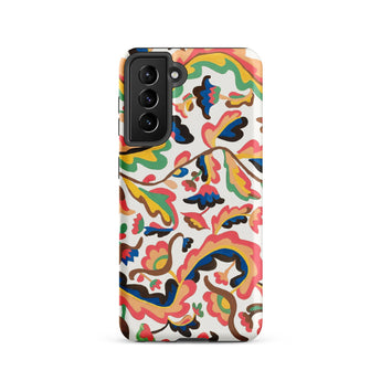 Colcha - Etna Wiswall Floral Pattern Samsung Case, Galaxy S21 / Matte, White Phone Case Vibrant Multicolor Floral Pattern Black