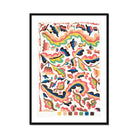 Colcha - Etna Wiswall Rainbow Pattern Art Print, Abstract Watercolor Pattern Curved Shapes Coral Navy Sage