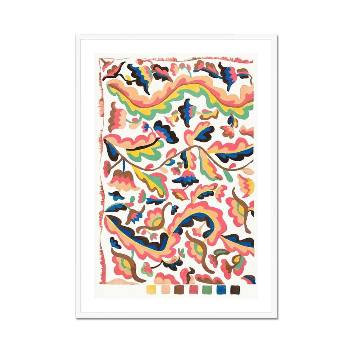 Colcha - Etna Wiswall Rainbow Pattern Art Print, Abstract Watercolor Pattern Curved Shapes Coral Navy Sage
