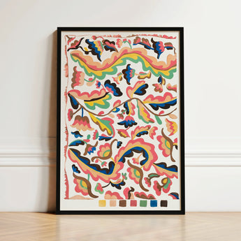 Vibrant Abstract Art Print Sleek Black Frame Patterns Etna Wiswall’s Colcha, Fine, Bridges Folk
