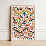 Vibrant Abstract Art Print Light Wood Frame Patterns Etna Wiswall’s Colcha, Fine, Bridges Folk