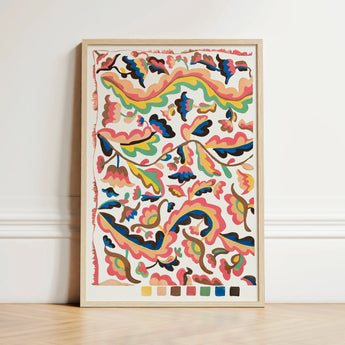 Vibrant Abstract Art Print Light Wood Frame Patterns Etna Wiswall’s Colcha, Fine, Bridges Folk