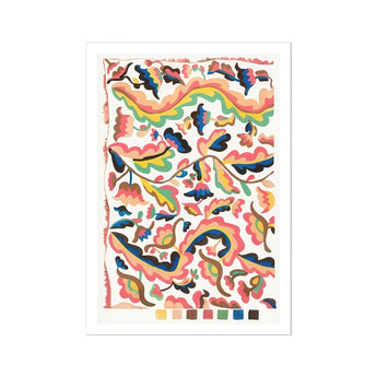 Colcha - Etna Wiswall Rainbow Pattern Art Print / Canvas Abstract Watercolor Pattern Curved Organic Shapes Coral Navy Etna Wiswall’s
