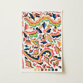 Vibrant Abstractly Painted Rectangular Art Print Floral Leaf Etna Wiswall’s Colcha, Fine, Bridges Folk