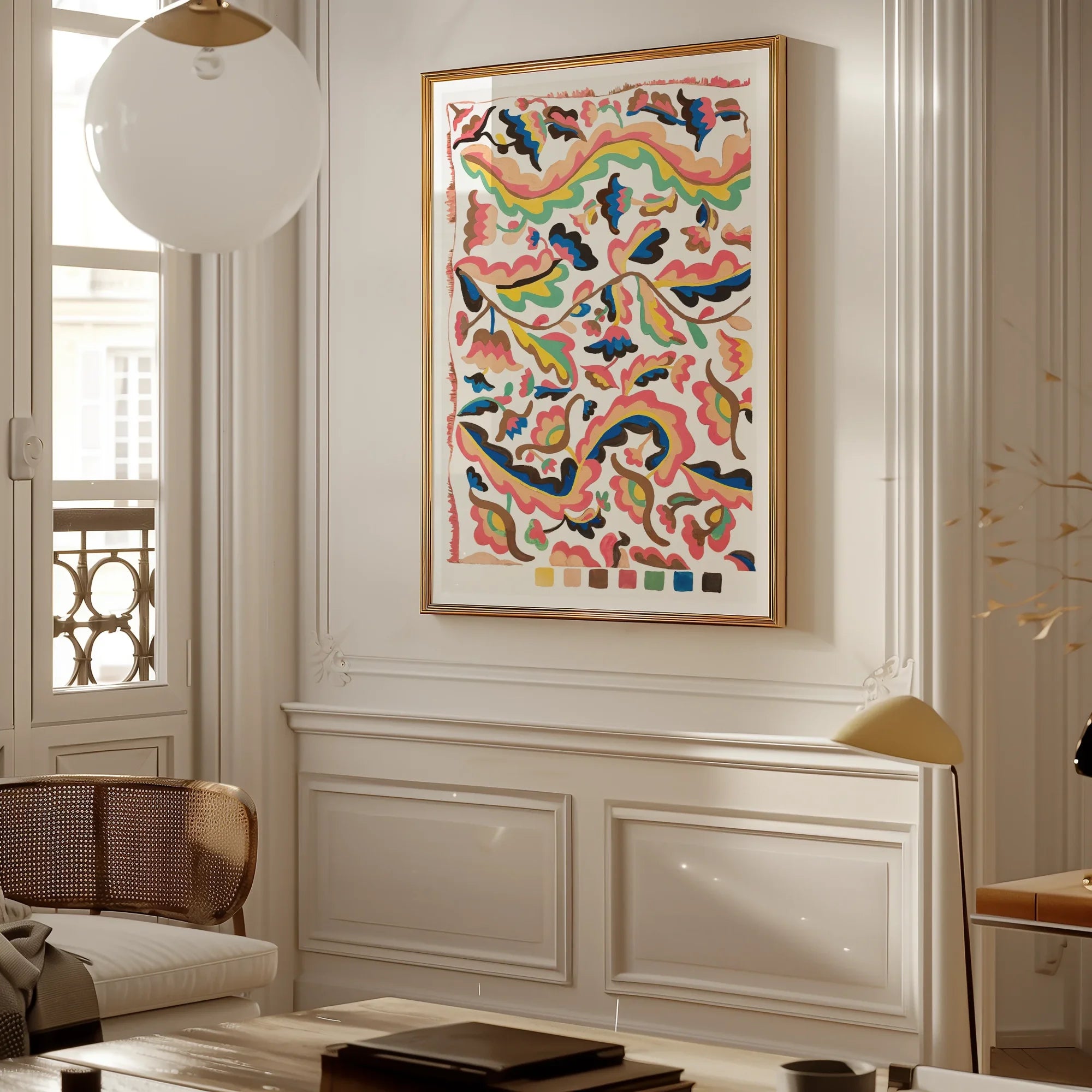 Colcha - Etna Wiswall Rainbow Pattern Art Print, Framed Abstract Artwork Curved Organic Shapes Coral Teal